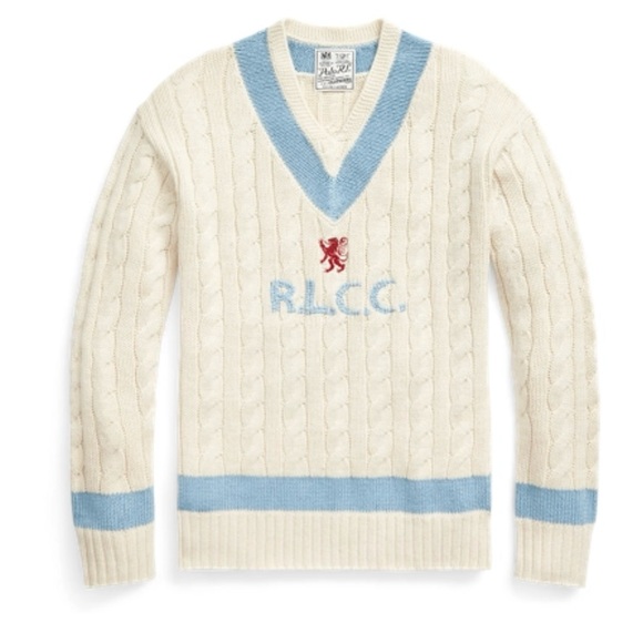 Polo by Ralph Lauren Cream and Blue V-Neck Sweater
